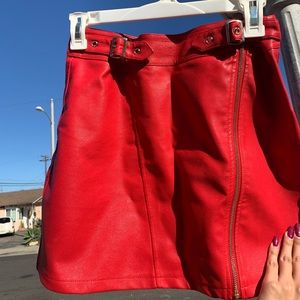 Red Leather Mini Skirt